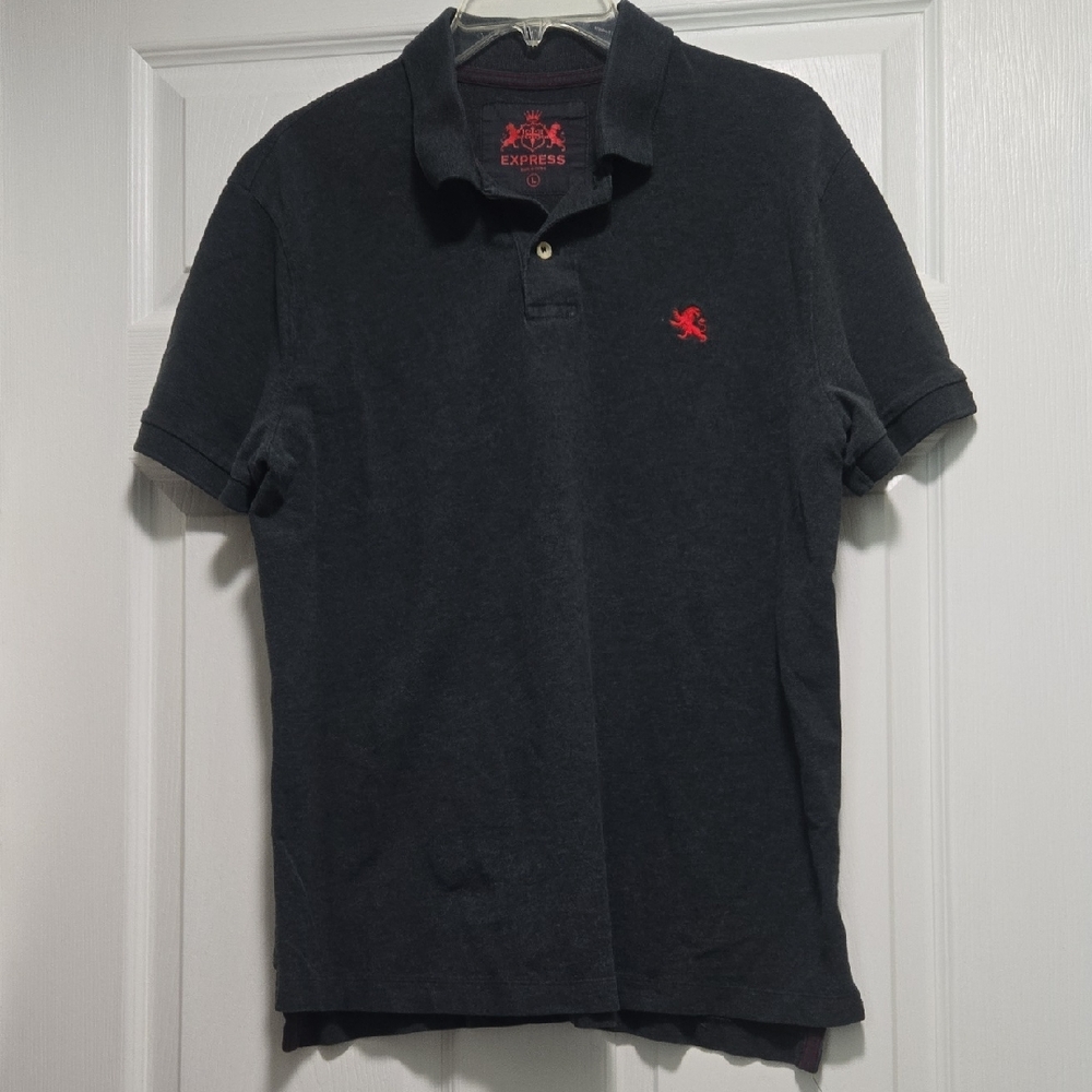 Express Men's Dark Polo with Red Logo